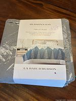 Front of packaged Hudson's Bay twin flannel duvet set showing design image and label