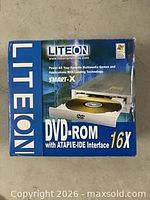 Front view of LiteOn DVD-ROM Drive box showing brand, interface, and 16X speed