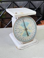 Front view showing full scale, dial, platform