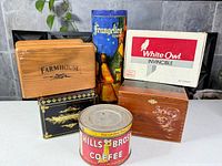 Group shot of all tins and boxes