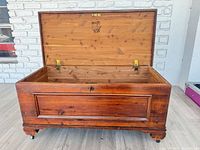 Chest open showing interior cedar lining and hinges