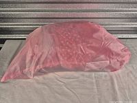 Folded pink mesh carry bag holding tent