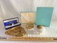 Full lot overview with purse, pen box, lighter, ashtray, Tiffany envelope box