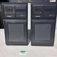 Front view of both Samsung PS-200 speakers with grilles in place