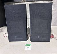 Front view of both Sherwood DSS-115 speakers with grilles
