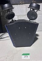 Front view showing twin mirror heads and housing