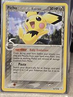 Front of Pichu card in sleeve close-up