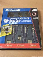 Front of sealed Mastercraft Robo Grip 3-piece plier set package