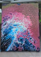 Full view of the acrylic abstract painting showing overall composition and colors