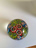 Top view of millefiori paperweight showing colour pattern