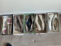 Top view of all five pairs in boxes