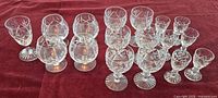 Group view of all seventeen cut crystal glasses