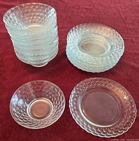 Stacked bowls and plates showing quantity and pattern