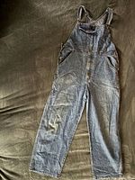 Full front view of Levi's SilverTab light blue denim overalls