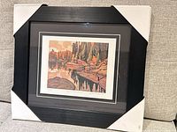 Overall view of framed print with protective corner covers