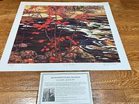 Full view of "Red Maple" lithograph with biography card