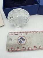 Crystal seashell next to ruler showing size