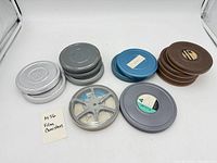 Group shot of all canisters and reels showing quantity, colour and material variety
