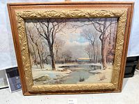 Front view of framed winter forest landscape print