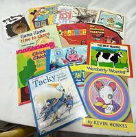 Group view of 12 picture books spread out