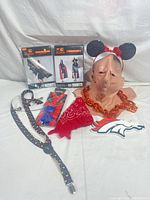 Group shot of all seven costume pieces