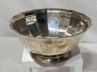 Overall view of Gorham silver plate footed bowl showing shape and finish