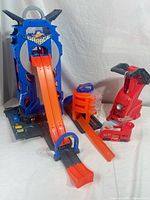 overall view of main tower, orange ramp, red launcher, orange spiral tower