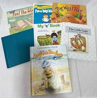 Group shot of all seven children's books fanned out