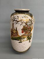 Front of Satsuma vase with two samurai figures and crackle glaze