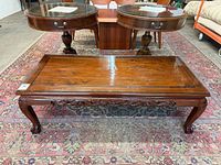 Full view of rectangular coffee table showing top and legs
