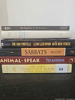 Stack view showing spines of six books
