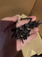 Hand holding assortment of black drywall screws
