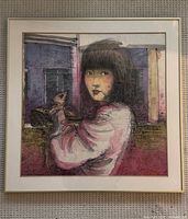 Full frontal view of framed watercolour portrait