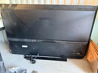 Rear view of Sony TV showing full unit, stand and power cord