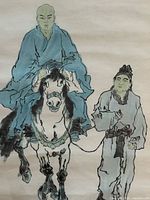 Detail of figures on scroll showing monk on horse and attendant
