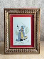 Frontal view of framed Persian miniature painting