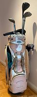 Front view of golf bag with six clubs inserted