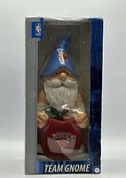 Front view of boxed Knicks team gnome figurine
