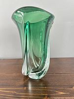 Front view of green wave crystal vase