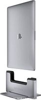 Brydge aluminum vertical dock with MacBook positioned above to show fit