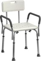 Assembled Guardian bath bench showing seat, backrest, armrests, adjustable legs, rubber feet