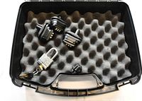 Foam-lined pistol case containing three combination trigger locks, one keyed padlock and keys