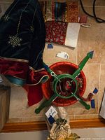 Angel topper, velvet skirt, stand and ribbon overview