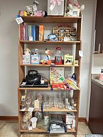 Full frontal view of bookcase with five shelves