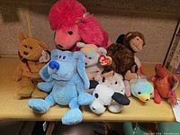 group shot of all ten Ty plush animals on shelf