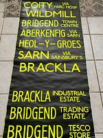 Upper section of blind showing Coity, Wildmill, Bridgend Town Centre and other stops