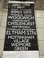 Full section of blind showing Bromley Common Garage to Widmore Green text