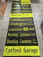 Full length of yellow destination blind showing Not in Service, Forest Hill, etc.