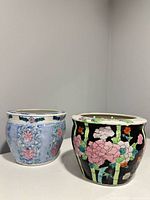 front view of both planters showing designs