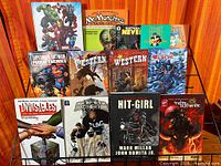 Front view of all books on rack